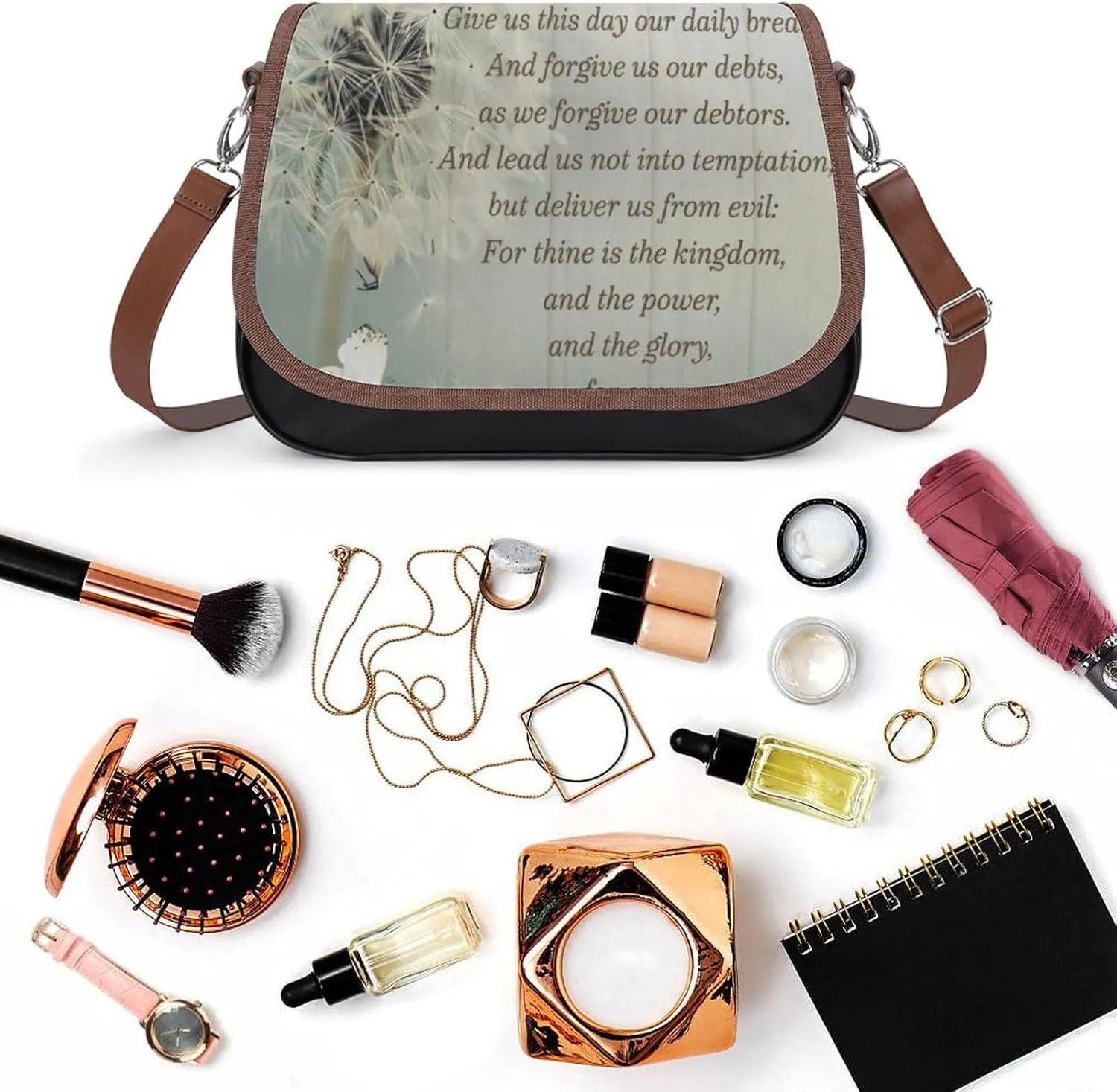 Watercolor Fall Rustic Gum Eucalyptus Leather Shoulder Bag with Detachable Shoulder Strap Versatile for Daily Use