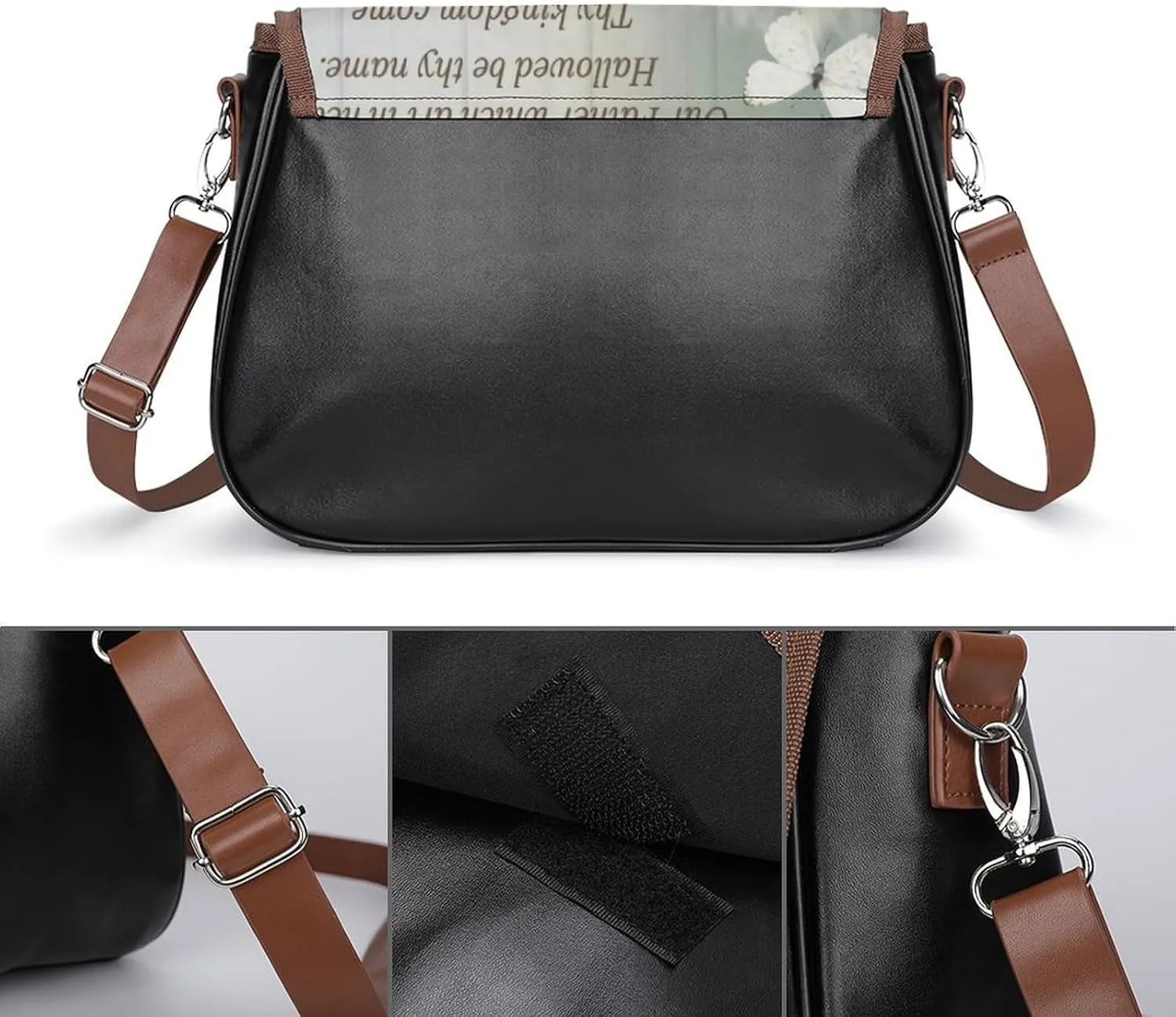 Watercolor Fall Rustic Gum Eucalyptus Leather Shoulder Bag with Detachable Shoulder Strap Versatile for Daily Use
