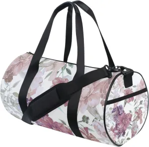 Watercolor Floral Flowers on White Seamless Pattern Portable Gym Bag, Travel Bag, Luggage bag, Sports Bag, Toiletry Bag with Handles, Detachable Shoulder Strap 17.6 x 9 x 9 inch
