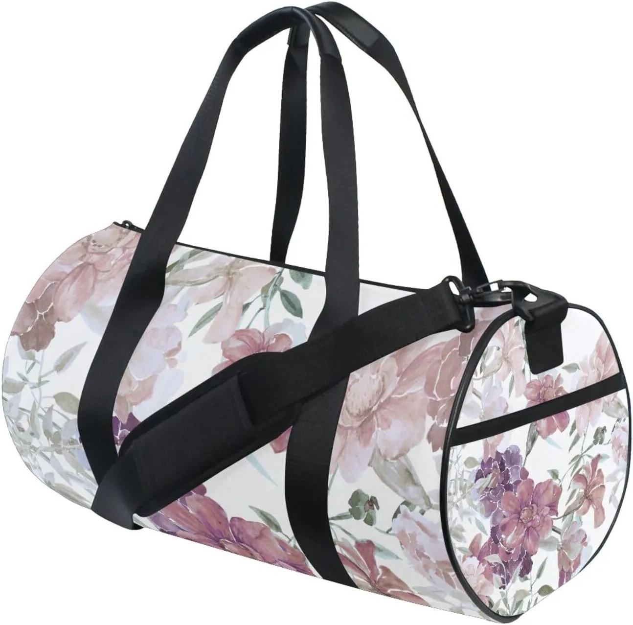 Watercolor Floral Flowers on White Seamless Pattern Portable Gym Bag, Travel Bag, Luggage bag, Sports Bag, Toiletry Bag with Handles, Detachable Shoulder Strap 17.6 x 9 x 9 inch
