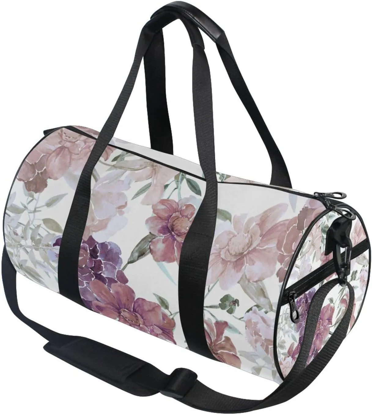 Watercolor Floral Flowers on White Seamless Pattern Portable Gym Bag, Travel Bag, Luggage bag, Sports Bag, Toiletry Bag with Handles, Detachable Shoulder Strap 17.6 x 9 x 9 inch