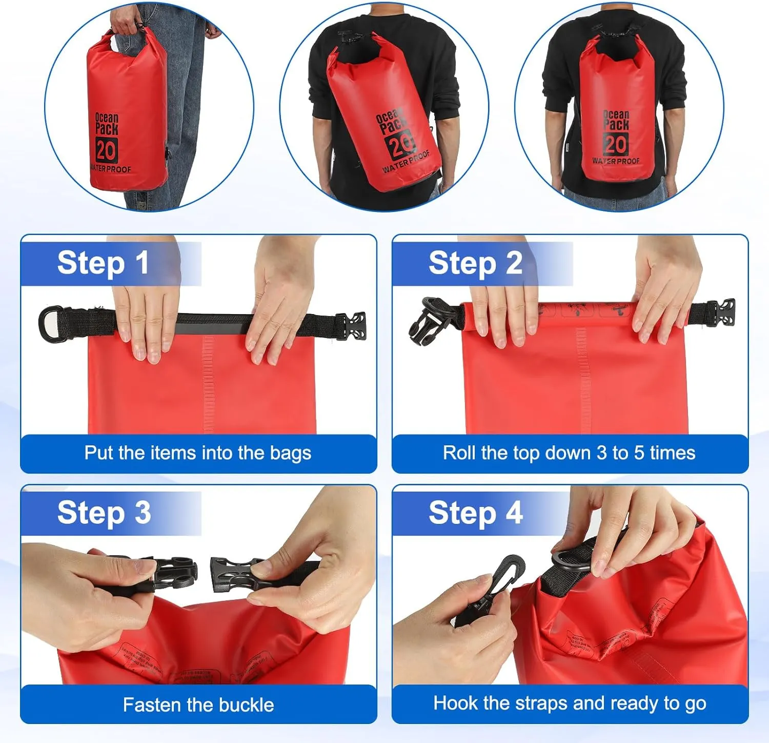 Waterproof Dry Bag, 30L Fit for Women Men Water Proof Bags Lightweight Dry Storage Floating Backpack with Whistle for Travel Backpacking Boating Kayaking (Lake Blue)