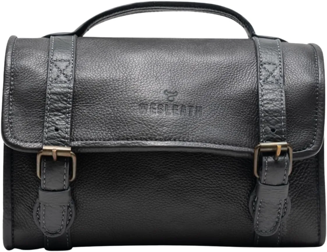 Waterproof Toiletry Bag | Made of Full grain Leather, Customized Water-Resistant Cosmetic Case For Men - Carry On Premium Quality Travel Organizer for Toiletries, Bison Leather Gun Metal Edition