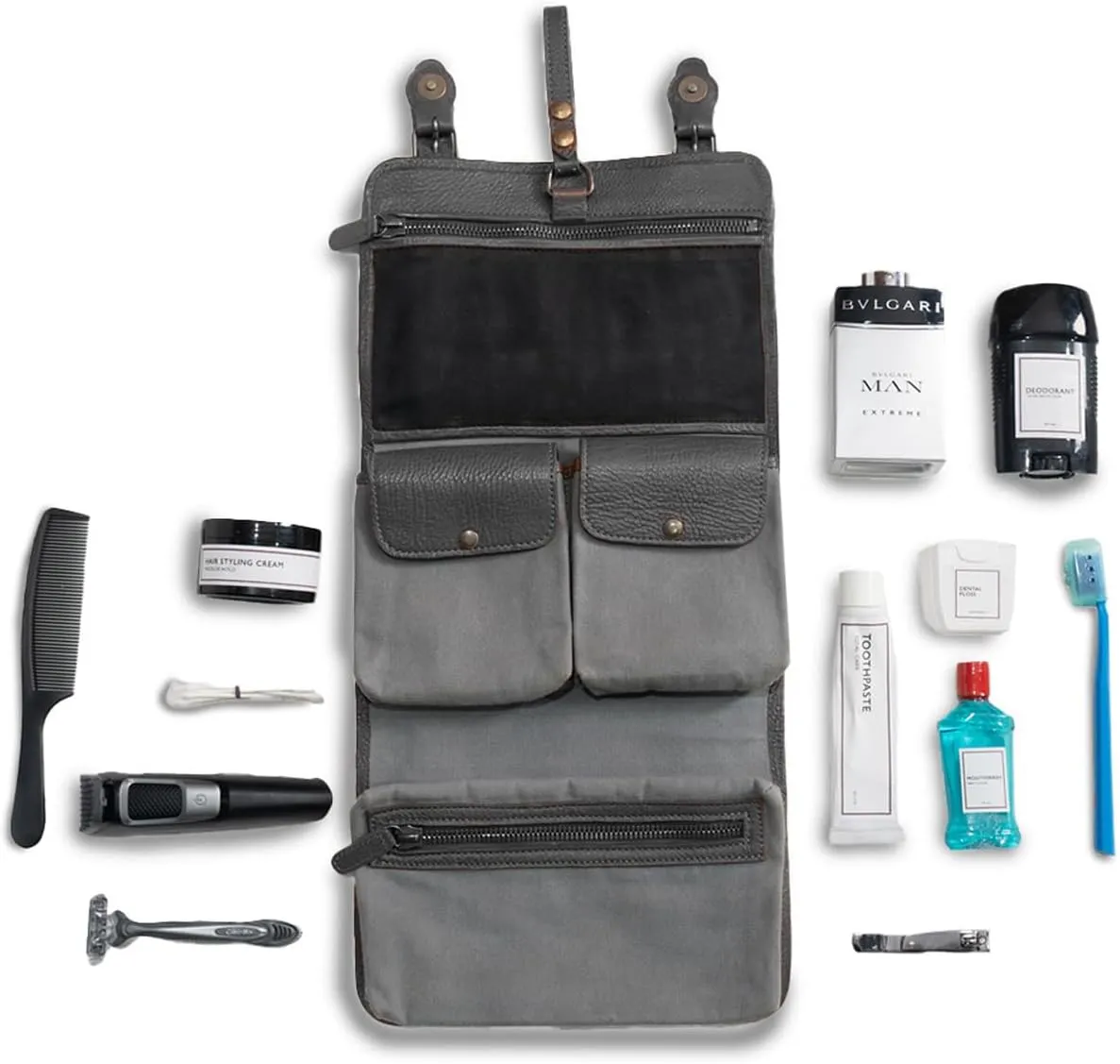 Waterproof Toiletry Bag | Made of Full grain Leather, Customized Water-Resistant Cosmetic Case For Men - Carry On Premium Quality Travel Organizer for Toiletries, Bison Leather Gun Metal Edition