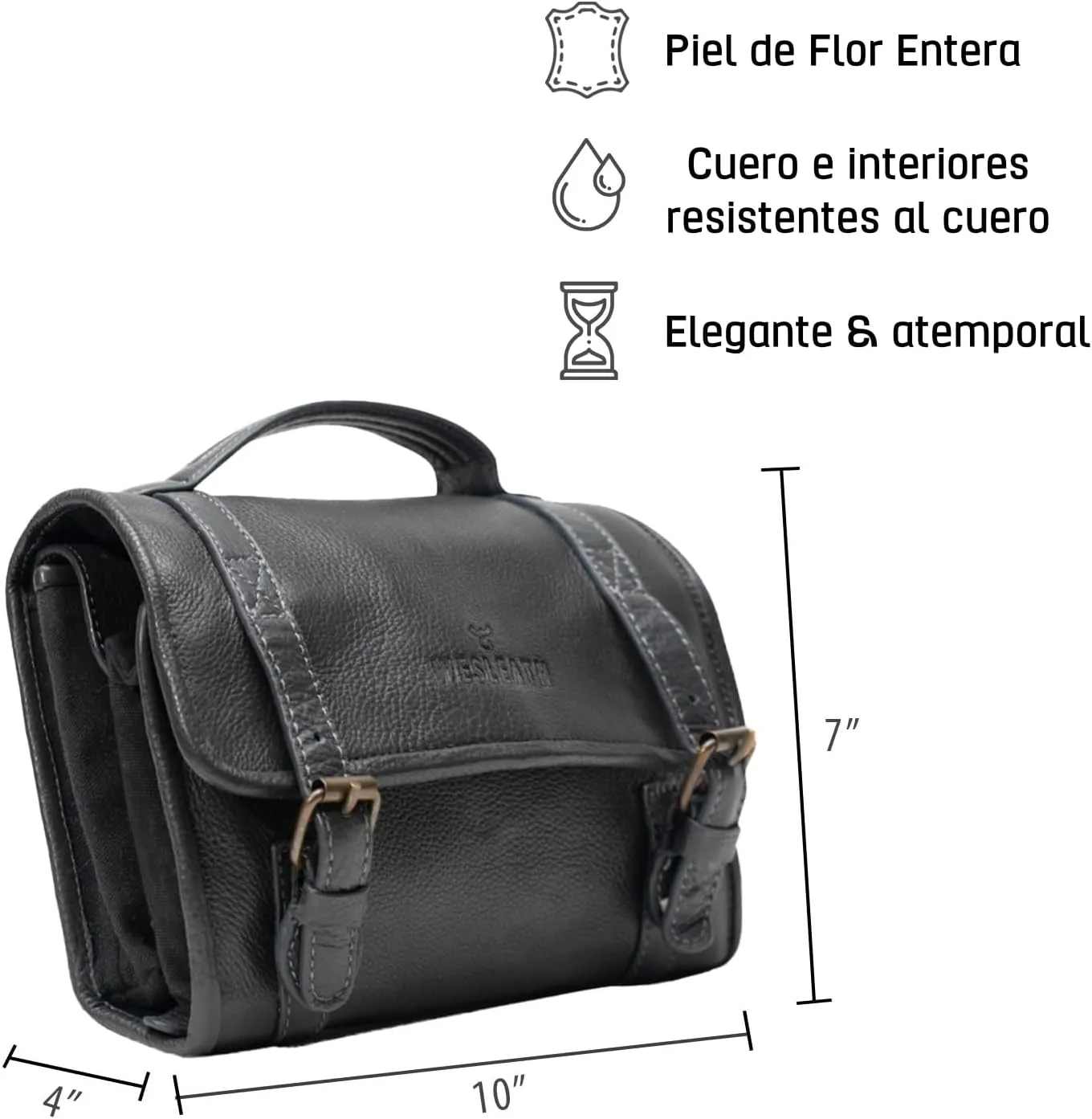 Waterproof Toiletry Bag | Made of Full grain Leather, Customized Water-Resistant Cosmetic Case For Men - Carry On Premium Quality Travel Organizer for Toiletries, Bison Leather Gun Metal Edition
