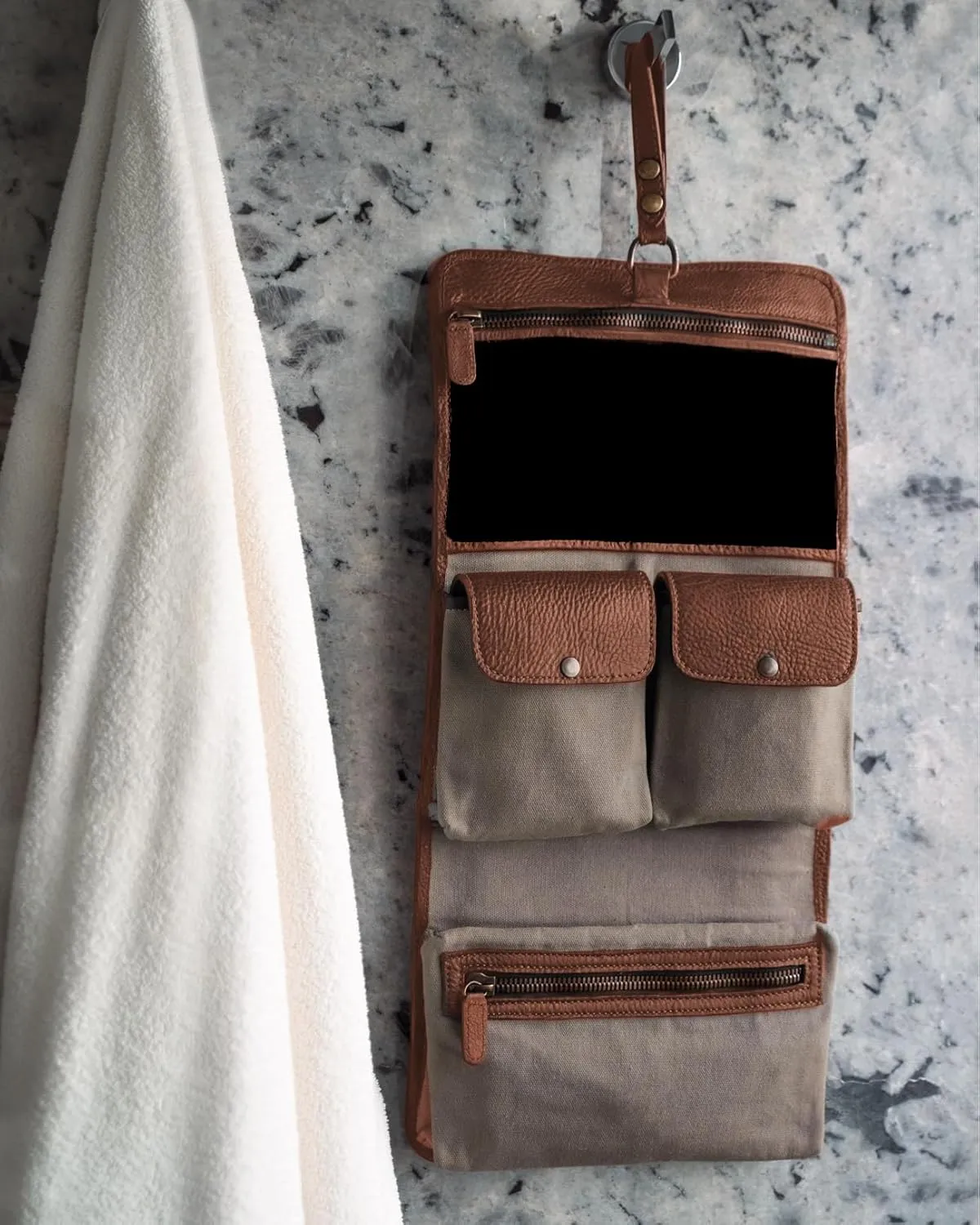 Waterproof Toiletry Bag | Made of Full grain Leather, Customized Water-Resistant Cosmetic Case For Men - Carry On Premium Quality Travel Organizer for Toiletries, In Caramel