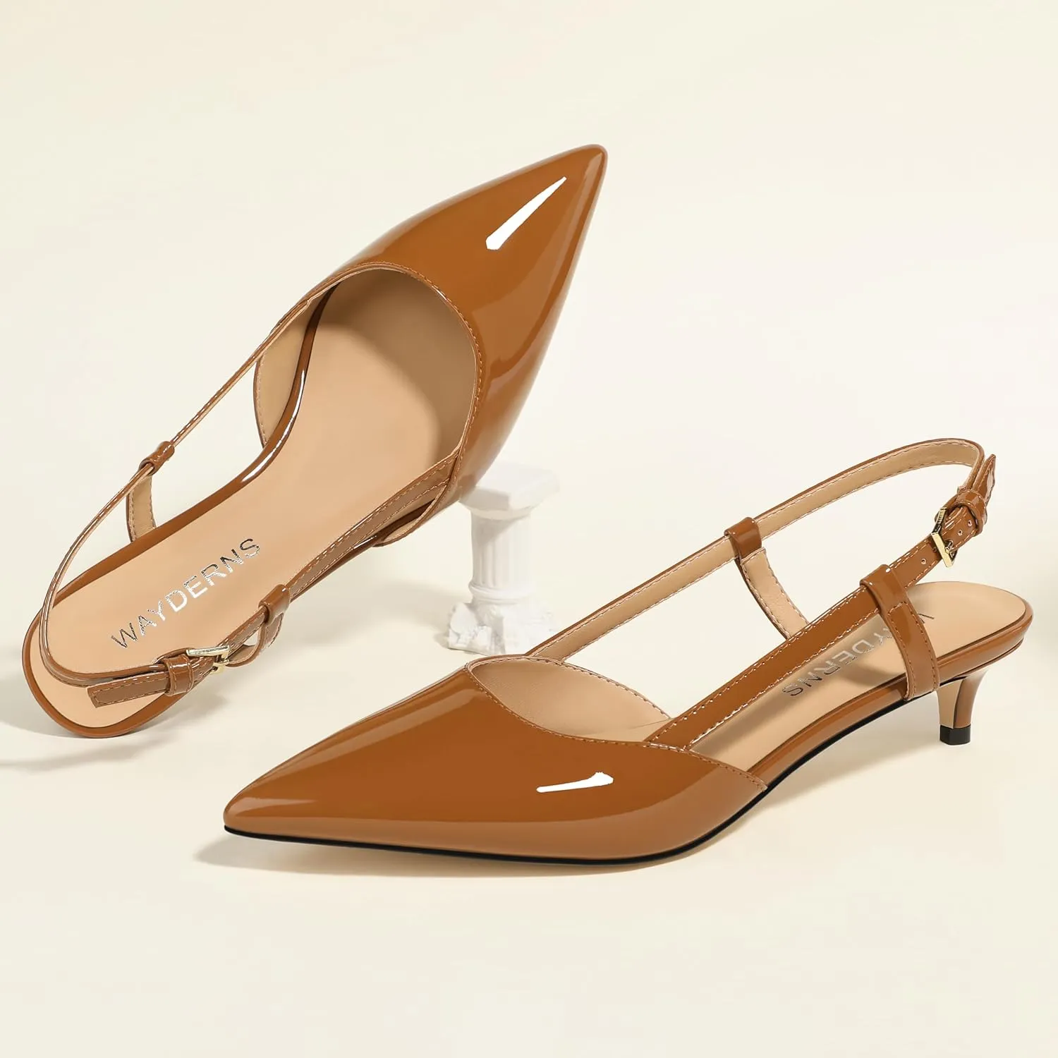 WAYDERNS Women's Kitten Heels Slingback Pumps Closed Pointed Toe Comfortable Low Heels Strap Elegant Dress Shoes for Wedding Office Prom Party 1.5 Inch