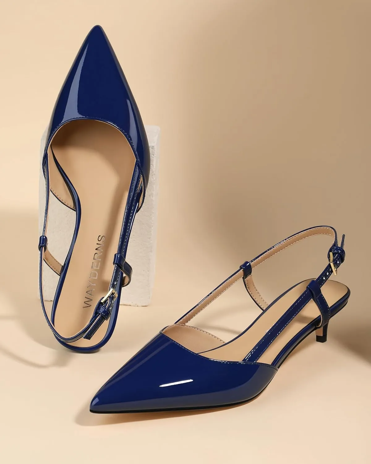 WAYDERNS Women's Kitten Heels Slingback Pumps Closed Pointed Toe Comfortable Low Heels Strap Elegant Dress Shoes for Wedding Office Prom Party 1.5 Inch