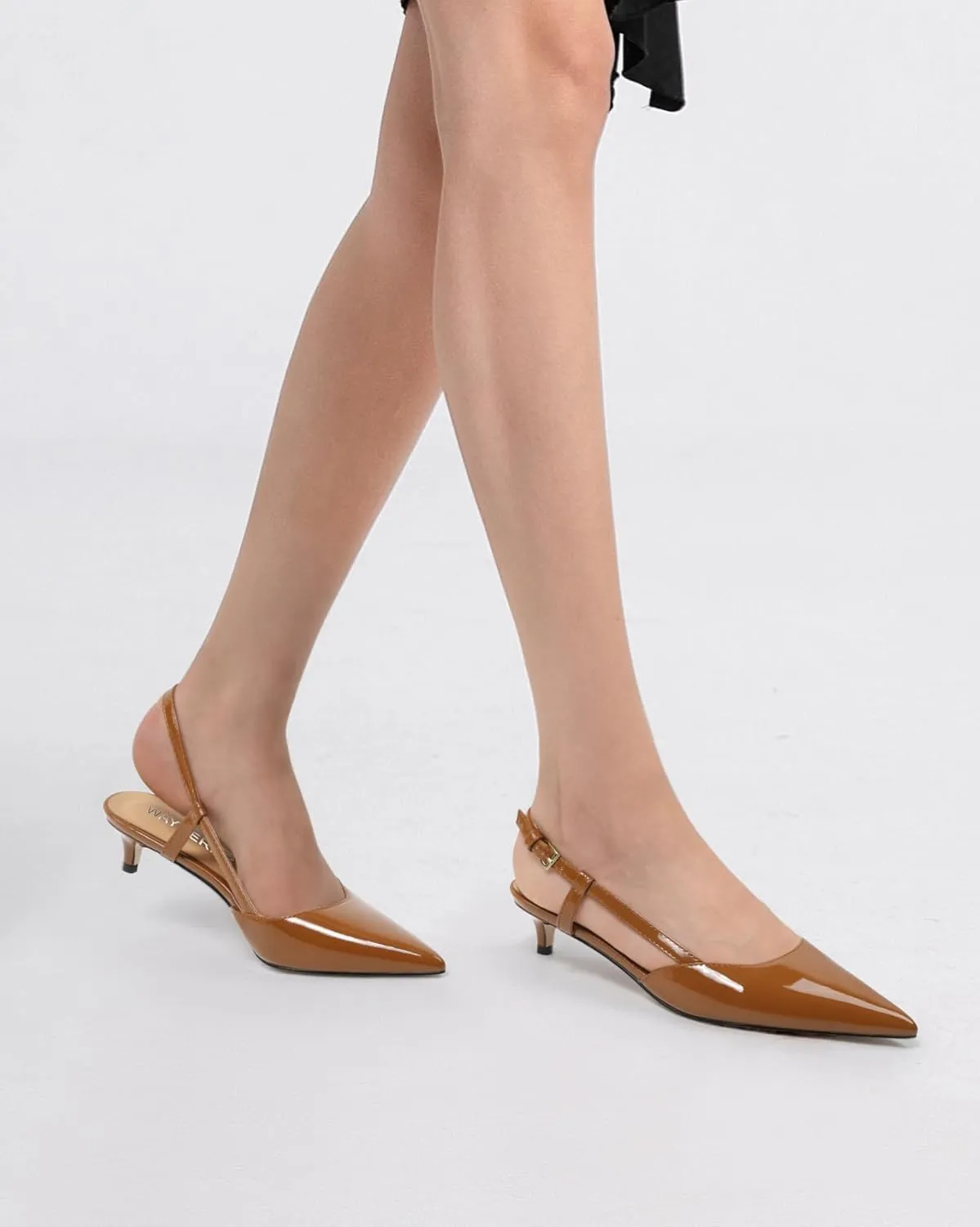 WAYDERNS Women's Kitten Heels Slingback Pumps Closed Pointed Toe Comfortable Low Heels Strap Elegant Dress Shoes for Wedding Office Prom Party 1.5 Inch