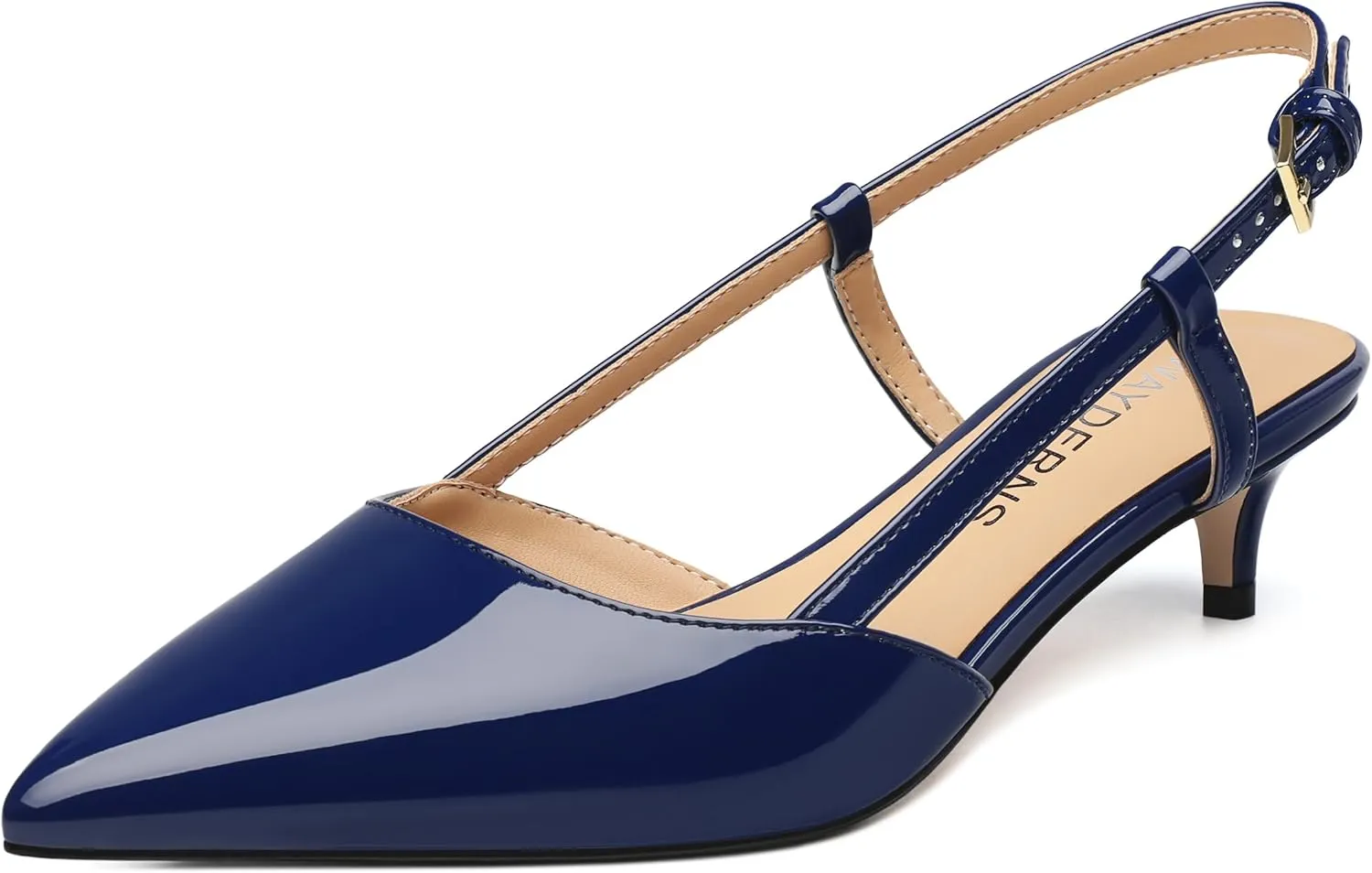 WAYDERNS Women's Kitten Heels Slingback Pumps Closed Pointed Toe Comfortable Low Heels Strap Elegant Dress Shoes for Wedding Office Prom Party 1.5 Inch