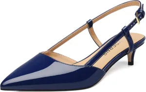 WAYDERNS Women's Kitten Heels Slingback Pumps Closed Pointed Toe Comfortable Low Heels Strap Elegant Dress Shoes for Wedding Office Prom Party 1.5 Inch