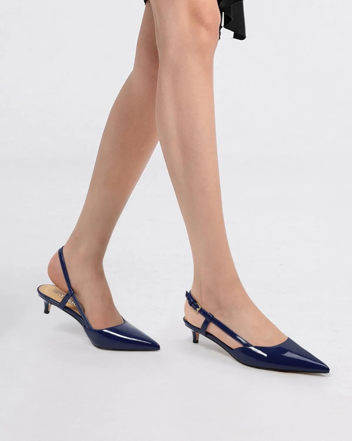 WAYDERNS Women's Kitten Heels Slingback Pumps Closed Pointed Toe Comfortable Low Heels Strap Elegant Dress Shoes for Wedding Office Prom Party 1.5 Inch