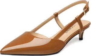 WAYDERNS Women's Kitten Heels Slingback Pumps Closed Pointed Toe Comfortable Low Heels Strap Elegant Dress Shoes for Wedding Office Prom Party 1.5 Inch