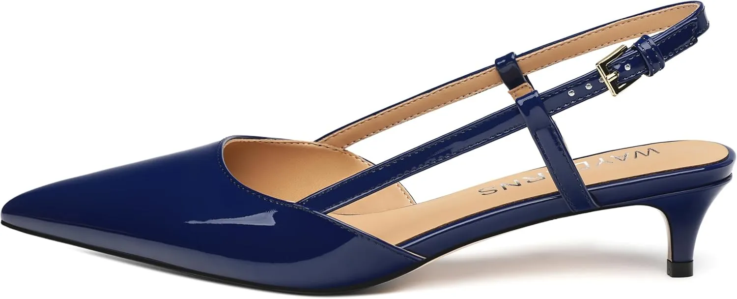 WAYDERNS Women's Kitten Heels Slingback Pumps Closed Pointed Toe Comfortable Low Heels Strap Elegant Dress Shoes for Wedding Office Prom Party 1.5 Inch