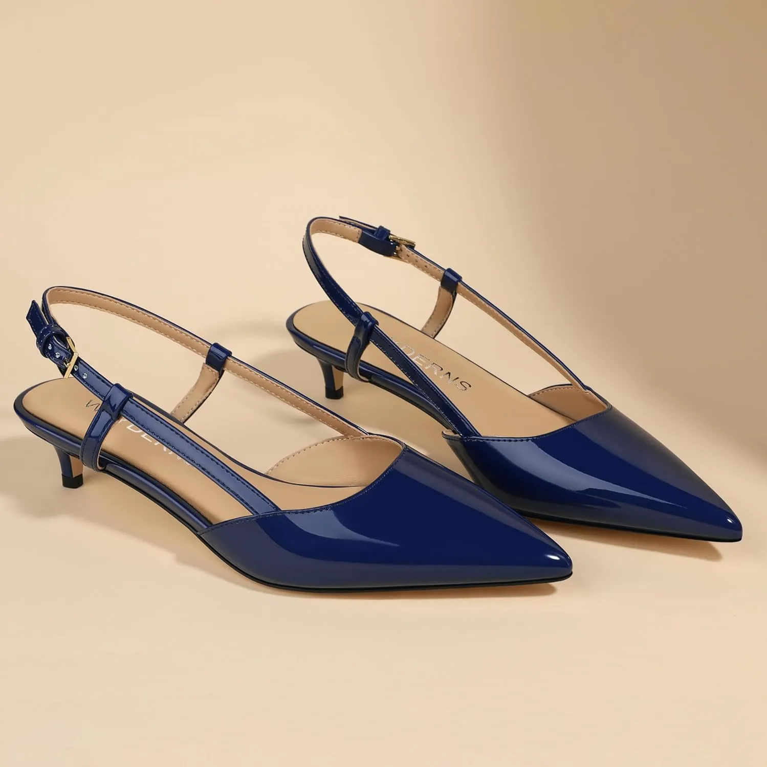 WAYDERNS Women's Kitten Heels Slingback Pumps Closed Pointed Toe Comfortable Low Heels Strap Elegant Dress Shoes for Wedding Office Prom Party 1.5 Inch
