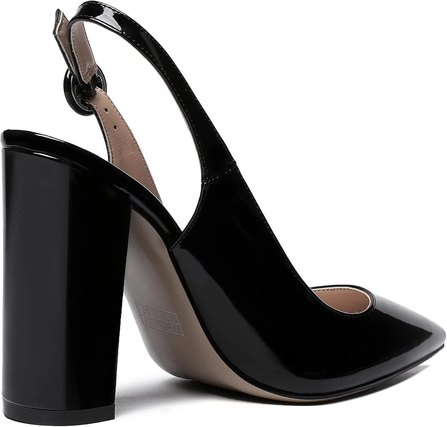WAYDERNS Women's Patent Leather Pointed Toe Ankle Strap Slingback Block High Heel Pumps Sexy Wedding Dress Shoes 4 Inch