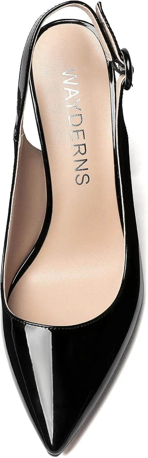 WAYDERNS Women's Patent Leather Pointed Toe Ankle Strap Slingback Block High Heel Pumps Sexy Wedding Dress Shoes 4 Inch
