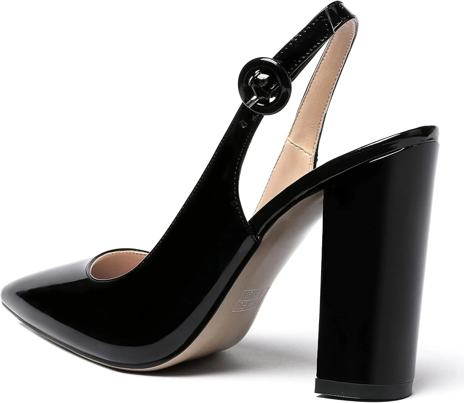 WAYDERNS Women's Patent Leather Pointed Toe Ankle Strap Slingback Block High Heel Pumps Sexy Wedding Dress Shoes 4 Inch