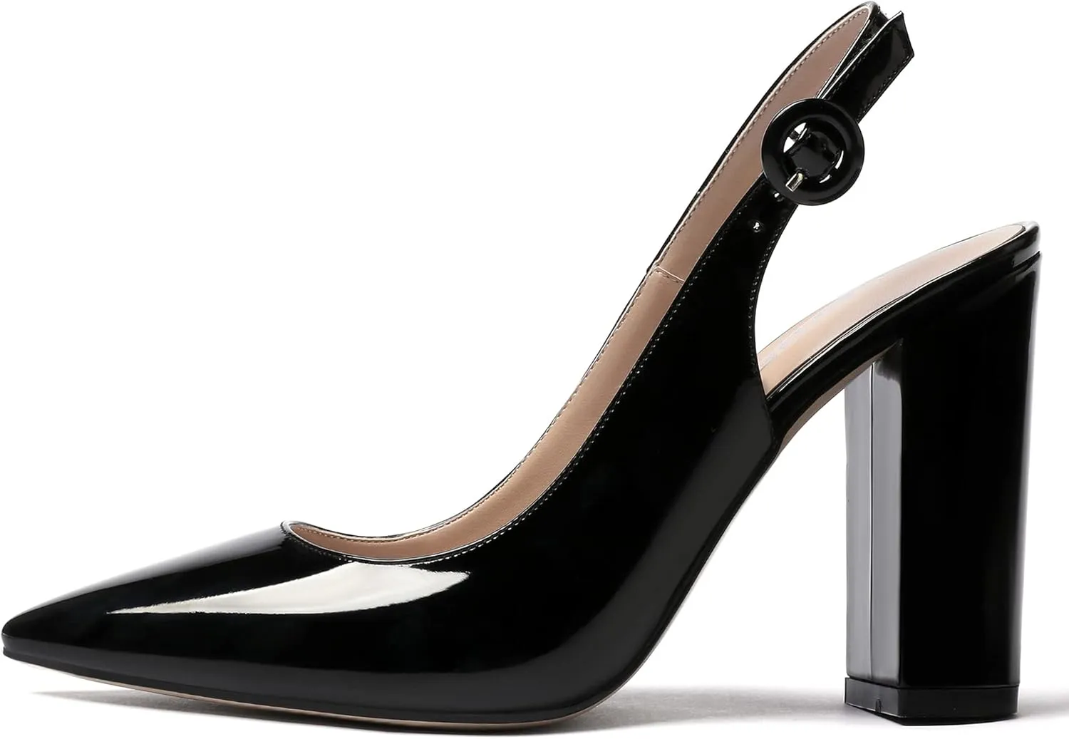WAYDERNS Women's Patent Leather Pointed Toe Ankle Strap Slingback Block High Heel Pumps Sexy Wedding Dress Shoes 4 Inch