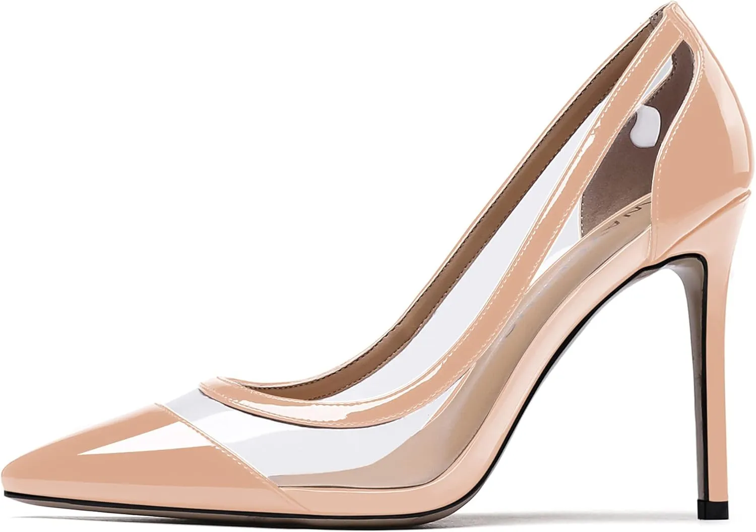 WAYDERNS Women's Pointed Toe Clear Patent Leather Transparent Slip On Stiletto High Heel Pumps Shoes 4 Inch