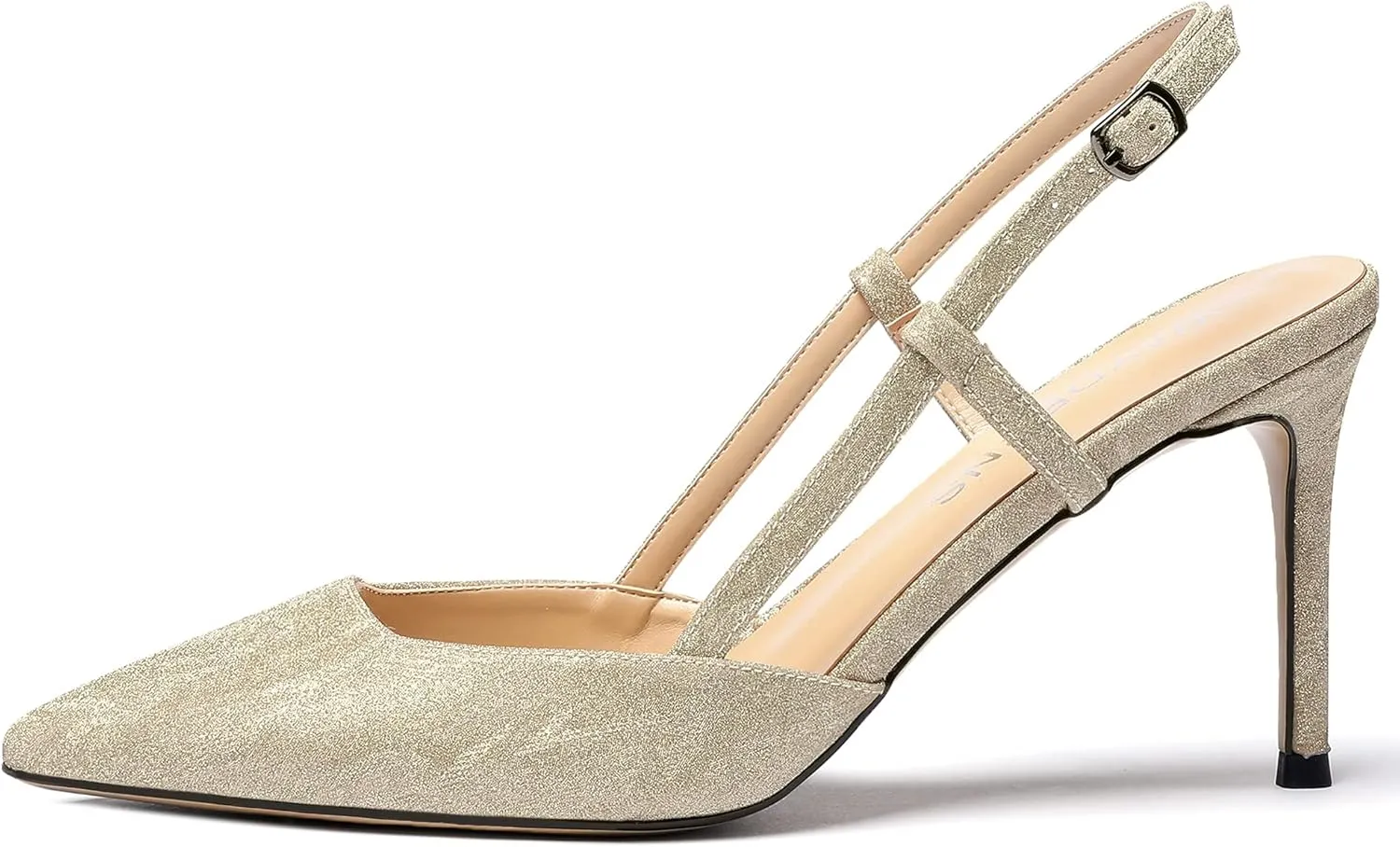WAYDERNS Women's Solid Pointed Toe Buckle Slingback Ankle Strap Patent Leather Stiletto High Heel Pumps Shoes 3.5 Inch