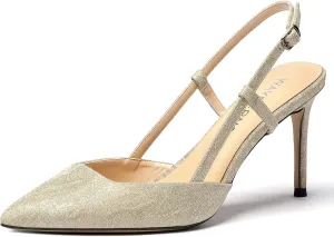WAYDERNS Women's Solid Pointed Toe Buckle Slingback Ankle Strap Patent Leather Stiletto High Heel Pumps Shoes 3.5 Inch