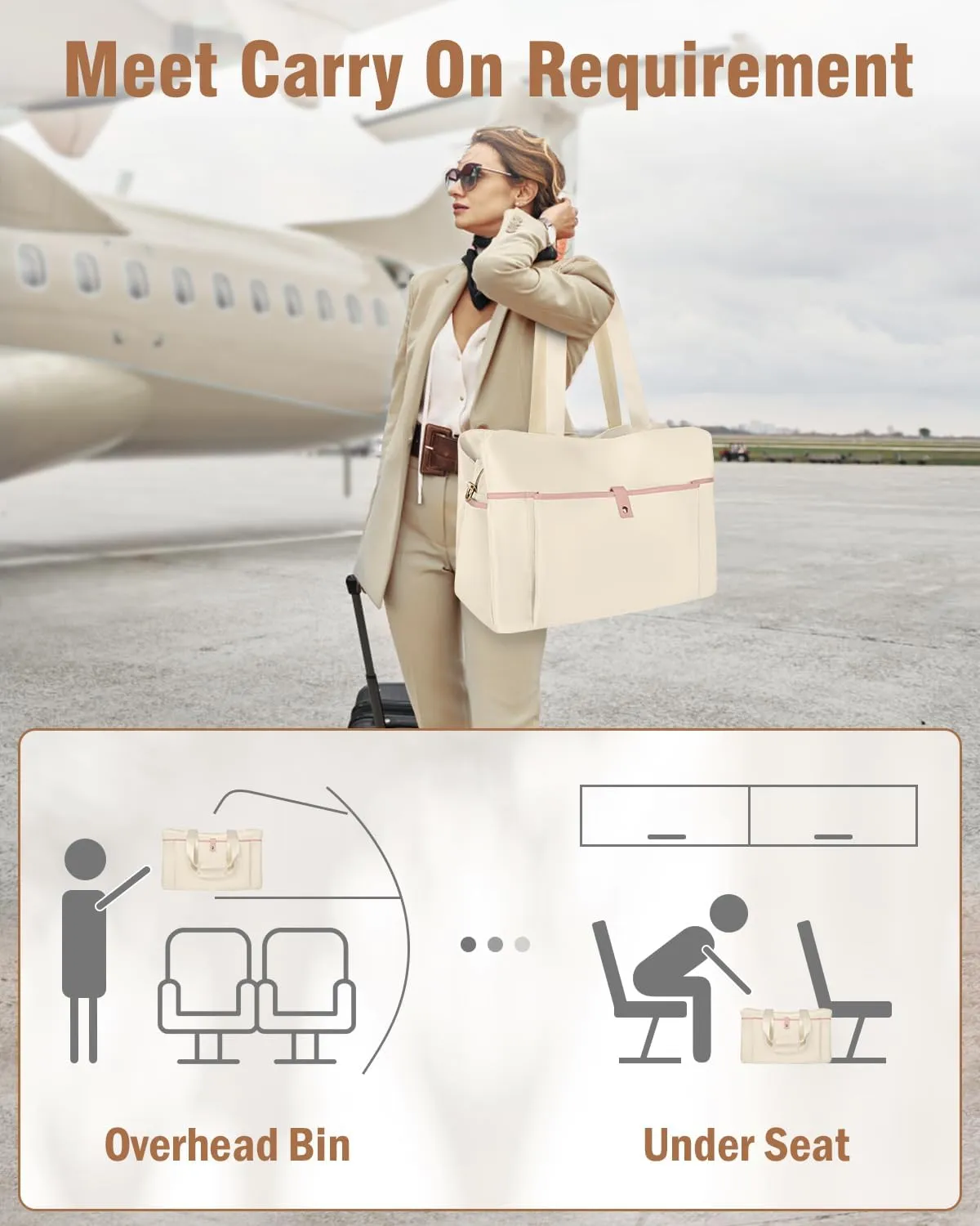 Wedama Weekender Bag for Women - Large Travel Duffel with Multi Compartments, Sport Gym & Overnight Bag with Wet Pocket, Beige