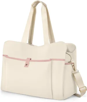 Wedama Weekender Bag for Women - Large Travel Duffel with Multi Compartments, Sport Gym & Overnight Bag with Wet Pocket, Beige