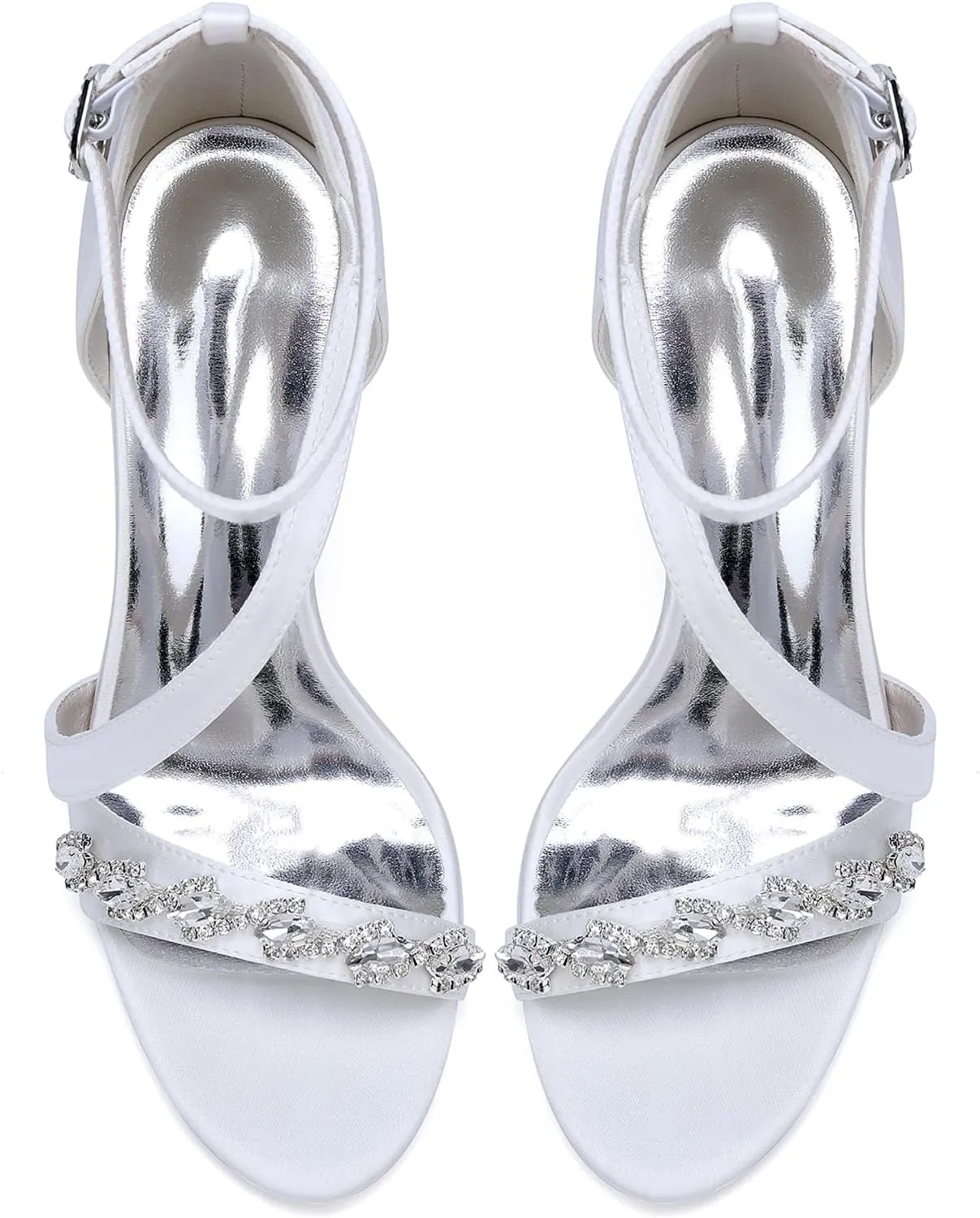 Wedding for Women Peep Toe Buckle Ankle Strap Sandals for Pumps Rhinestones Bridal Shoes Comfy Satin Evening Party Prom Dress Bridesmaids Shoes