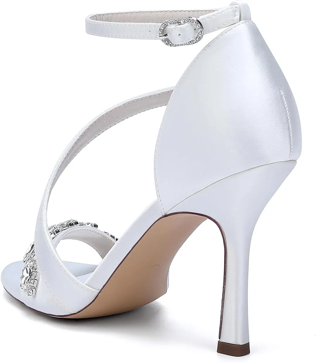 Wedding for Women Peep Toe Buckle Ankle Strap Sandals for Pumps Rhinestones Bridal Shoes Comfy Satin Evening Party Prom Dress Bridesmaids Shoes