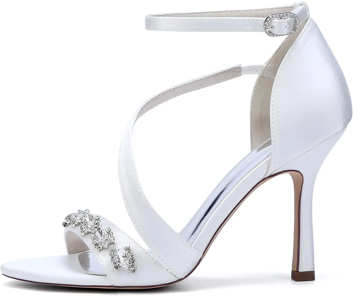 Wedding for Women Peep Toe Buckle Ankle Strap Sandals for Pumps Rhinestones Bridal Shoes Comfy Satin Evening Party Prom Dress Bridesmaids Shoes