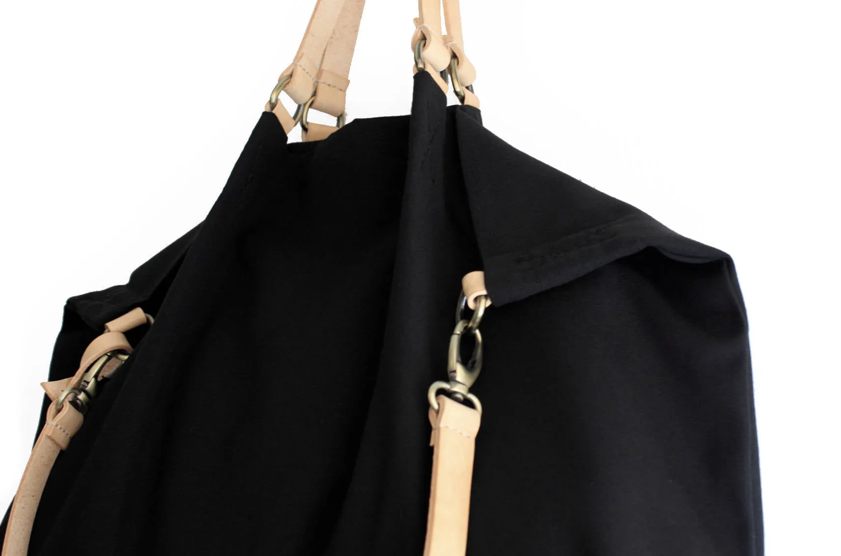 Weekend bag canvas and leather shoulder bag, black. Personalized bag with name