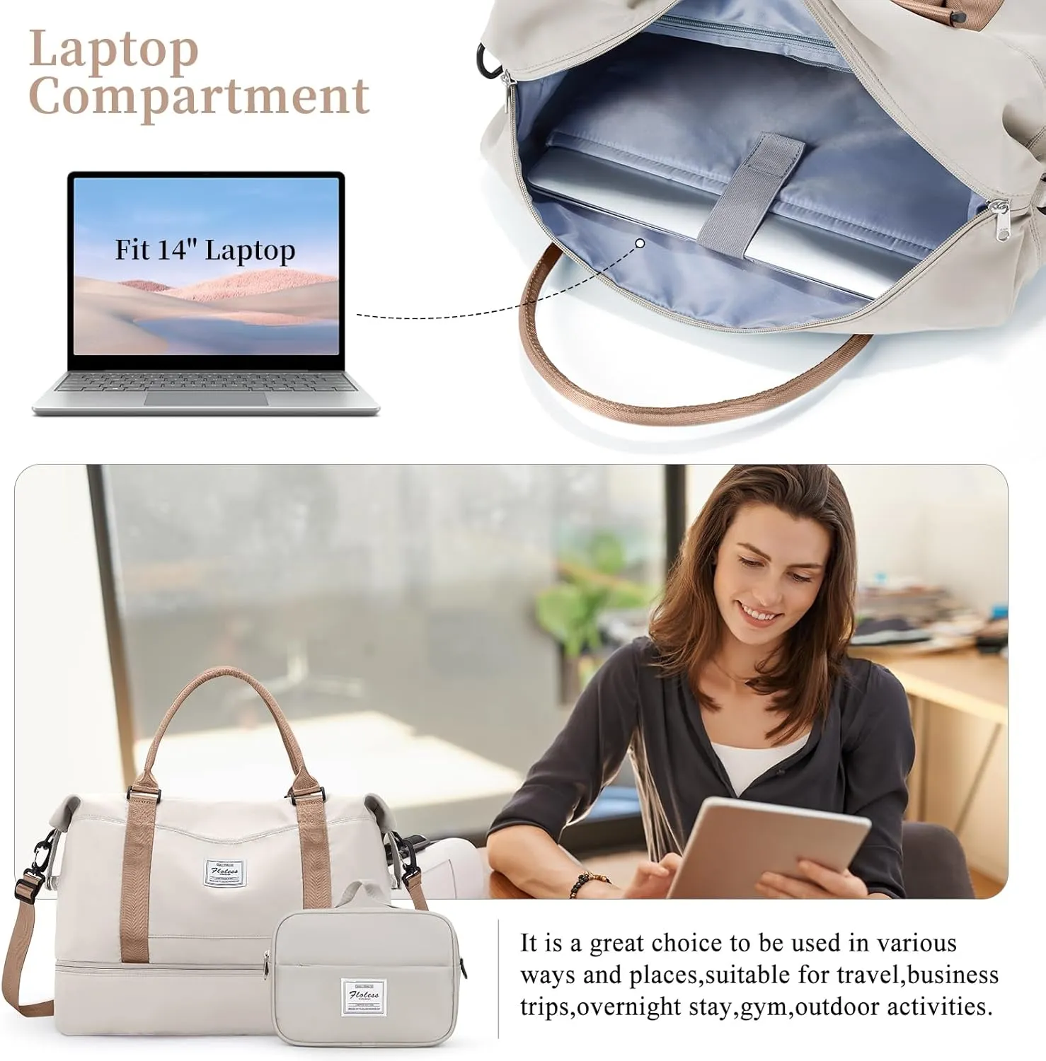 Weekender Bags for Women,Personal Item Travel Bag with Shoes Compartment,Overnight Travel Duffel Bag with Toiletry Bag