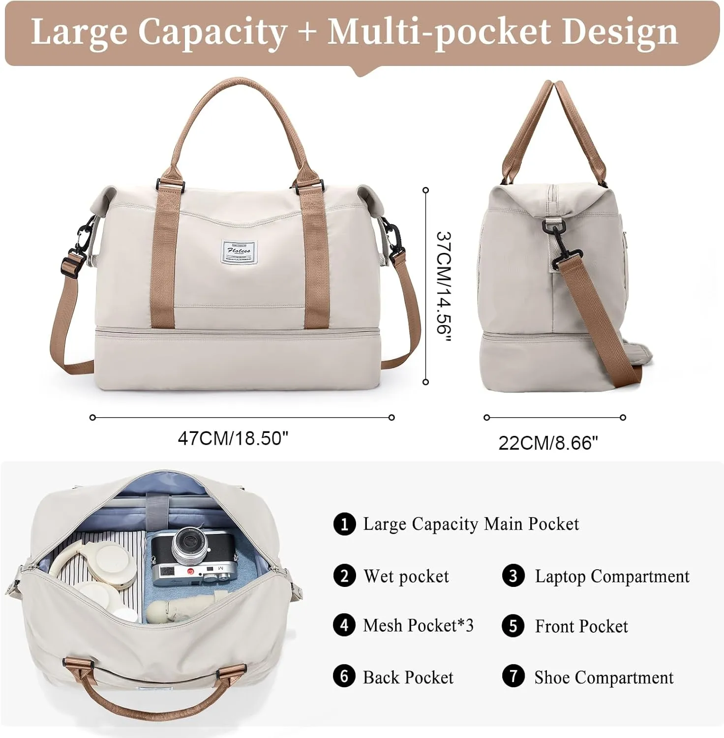Weekender Bags for Women,Personal Item Travel Bag with Shoes Compartment,Overnight Travel Duffel Bag with Toiletry Bag