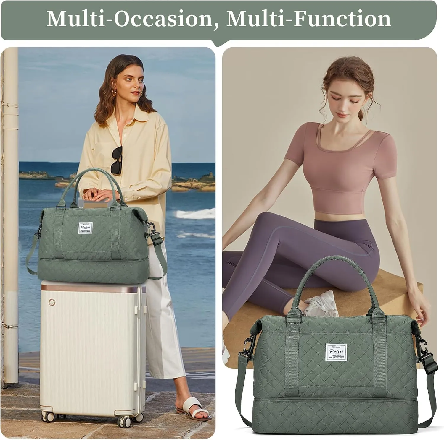 Weekender Bags for Women,Travel Duffel Bag with Shoes Compartment,Overnight Carry on Personal Item Bag with Toiletry Bag