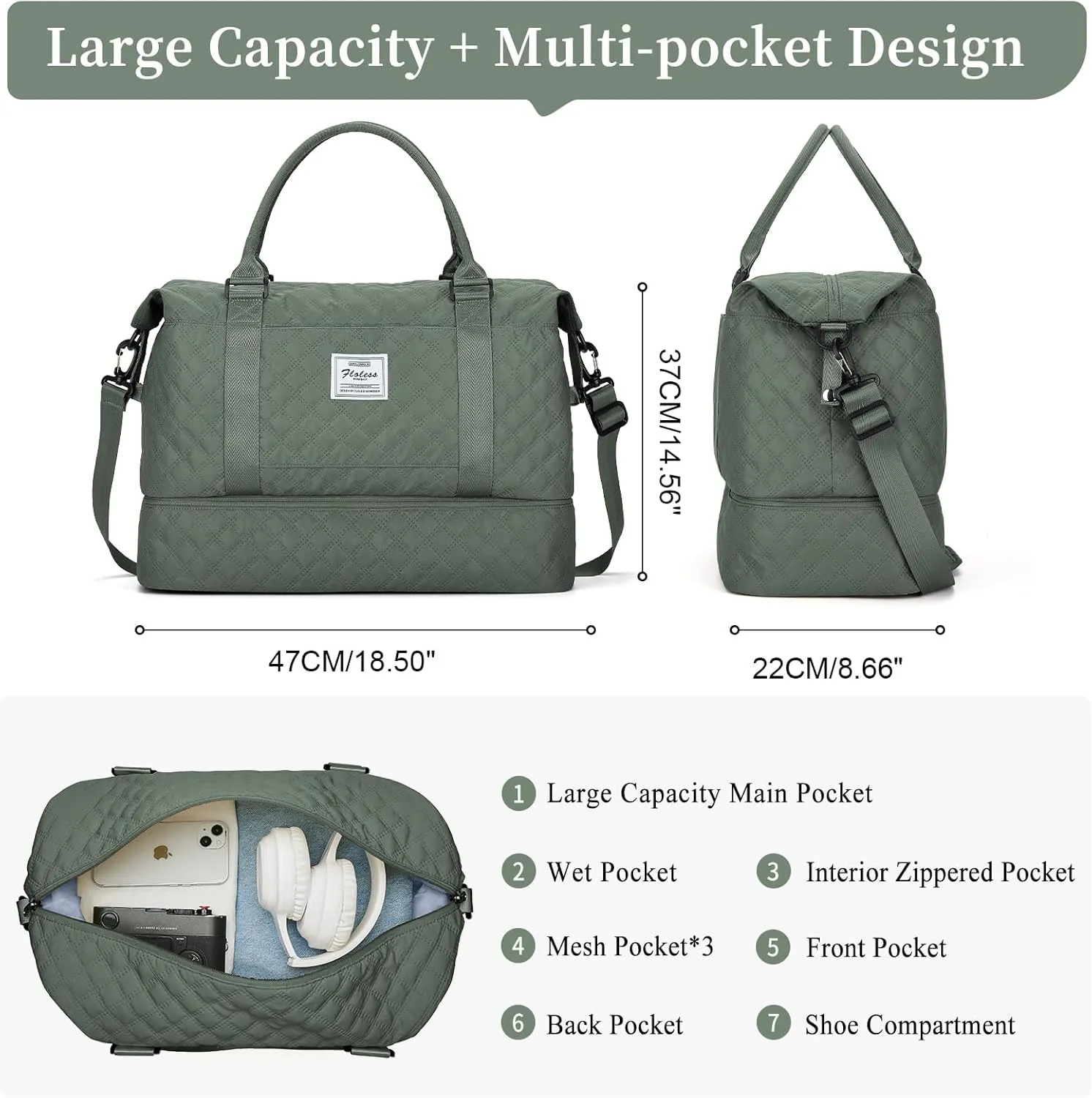 Weekender Bags for Women,Travel Duffel Bag with Shoes Compartment,Overnight Carry on Personal Item Bag with Toiletry Bag