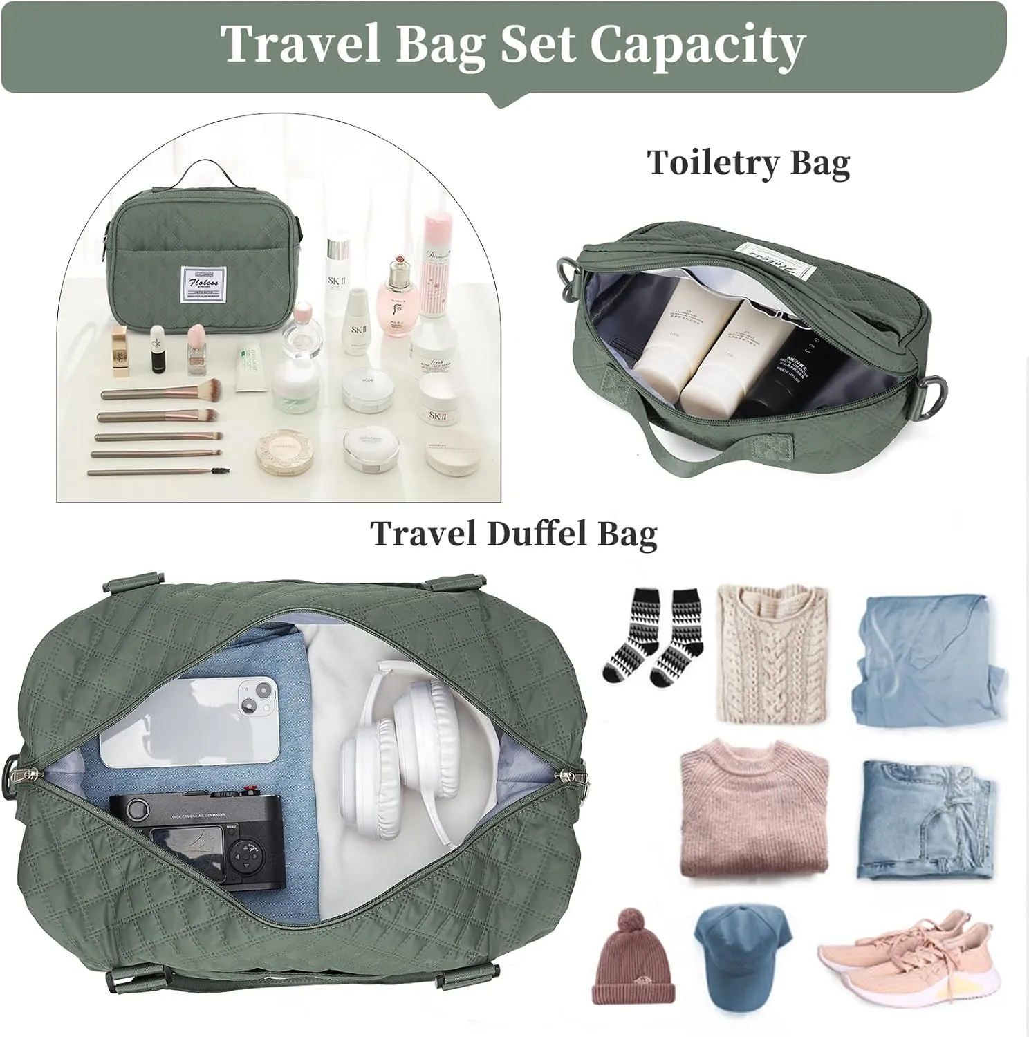 Weekender Bags for Women,Travel Duffel Bag with Shoes Compartment,Overnight Carry on Personal Item Bag with Toiletry Bag