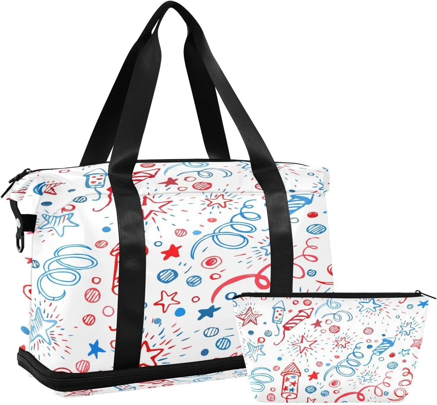 Weekender Overnight Bags for Women 4th Of July Travel Duffel Bag with Shoe Compartments Hand Draw Gym Duffel Bag with Toiletry Bag for Travel Sport Yoga 17 Inch
