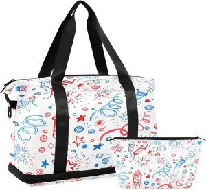 Weekender Overnight Bags for Women 4th Of July Travel Duffel Bag with Shoe Compartments Hand Draw Gym Duffel Bag with Toiletry Bag for Travel Sport Yoga 17 Inch