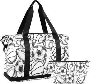 Weekender Overnight Bags for Women Sketch Soccer Travel Duffel Bag with Shoe Compartments American Football Baseball Gym Duffel Bag with Toiletry Bag for Travel Sport Yoga 17 Inch