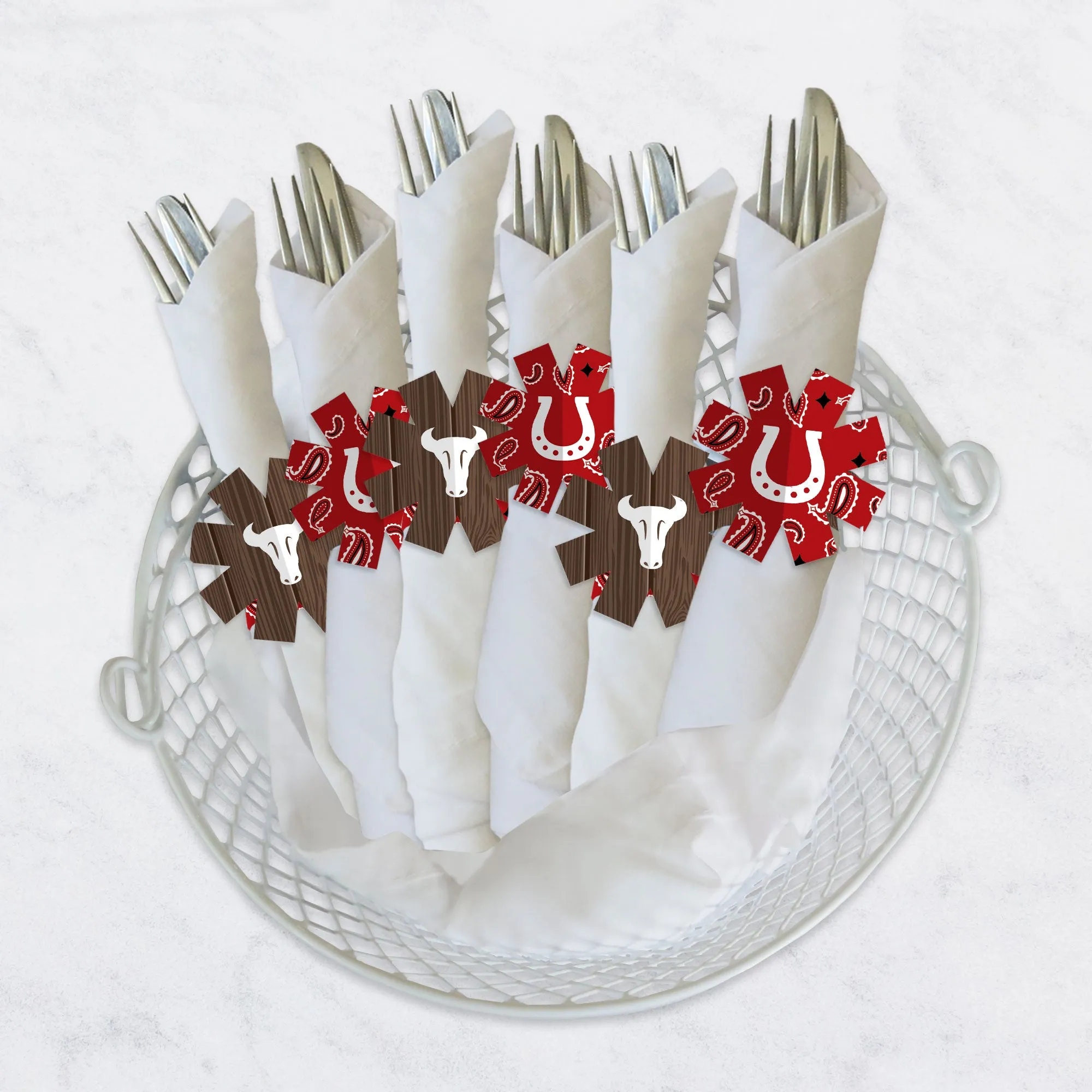 Western Hoedown - Wild West Cowboy Party Paper Napkin Holder - Napkin Rings - Set of 24