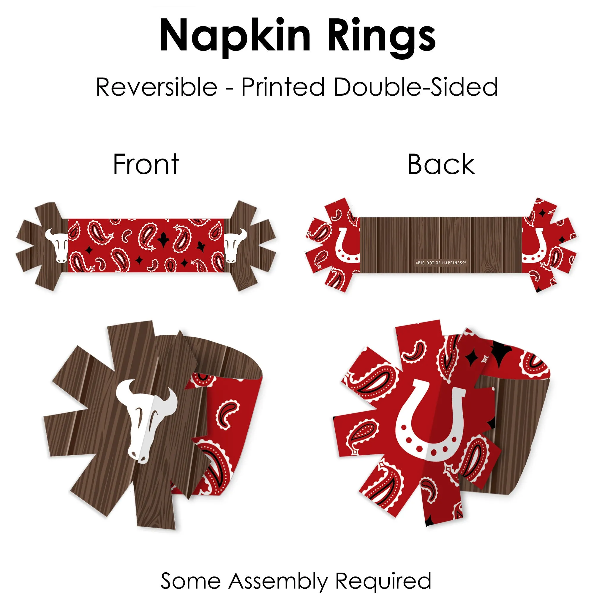 Western Hoedown - Wild West Cowboy Party Paper Napkin Holder - Napkin Rings - Set of 24