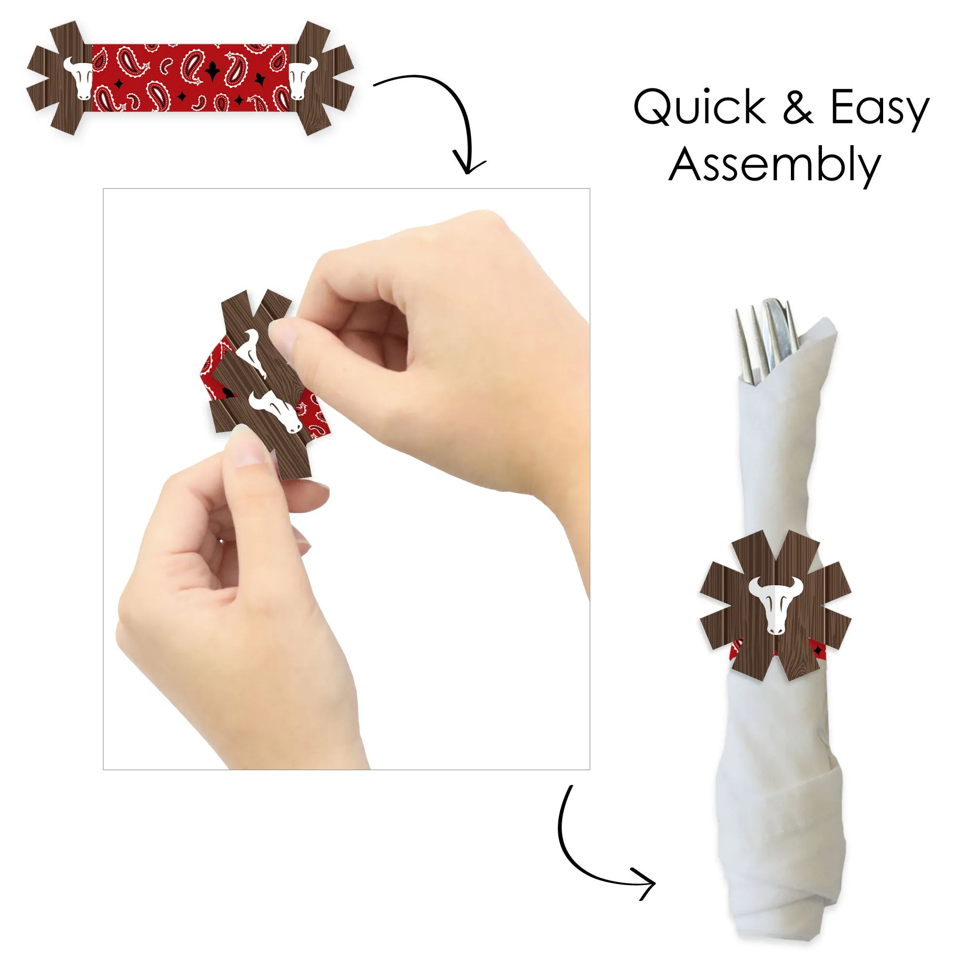 Western Hoedown - Wild West Cowboy Party Paper Napkin Holder - Napkin Rings - Set of 24