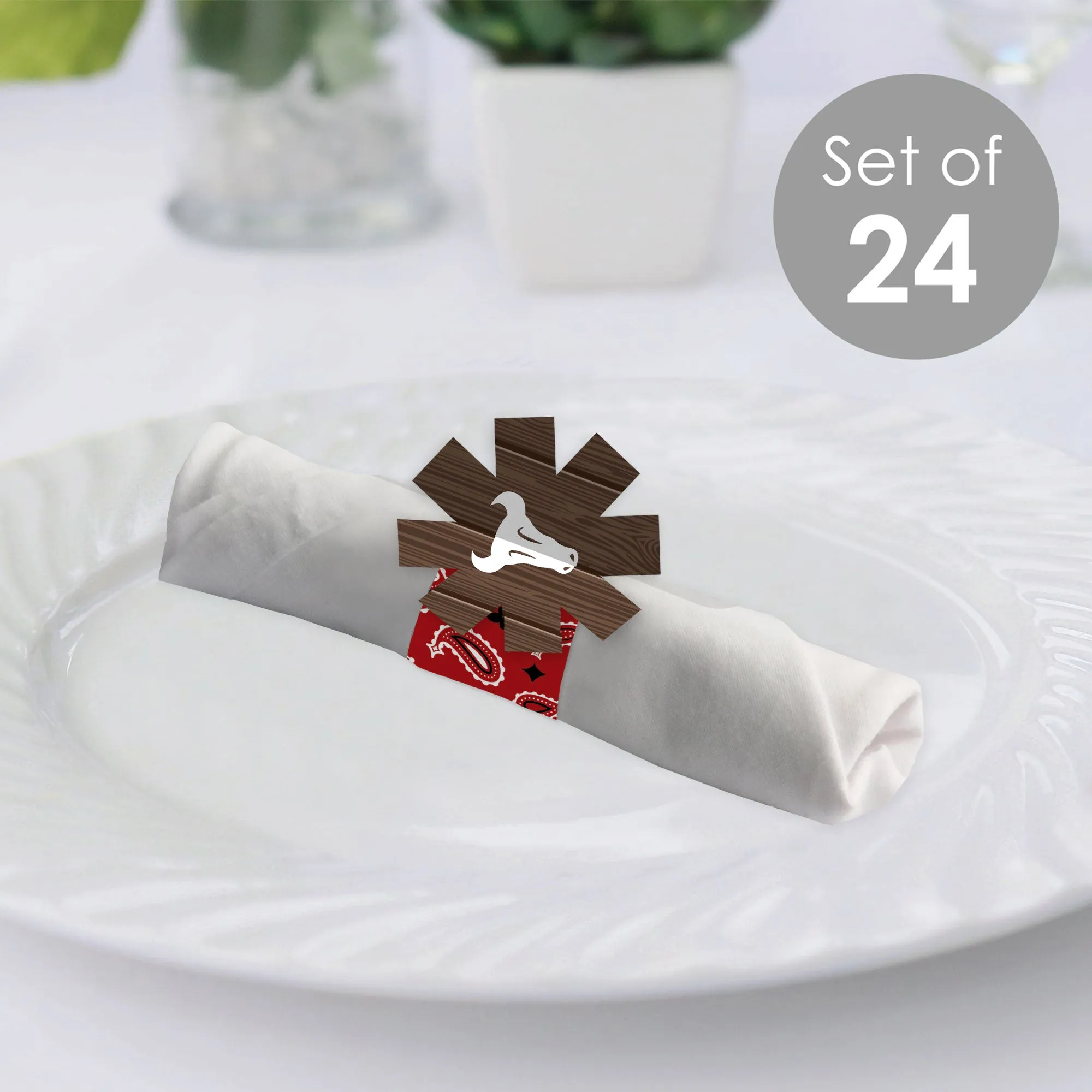 Western Hoedown - Wild West Cowboy Party Paper Napkin Holder - Napkin Rings - Set of 24