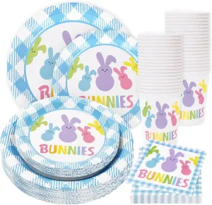 Whaline 125Pcs Easter Tableware Set Colorful Easter Bunny Disposable Dinnerware Set 50Pcs Paper Plates 50Pcs Napkin 25Pcs Cups for Easter Holiday Party Supplies Table Decorations