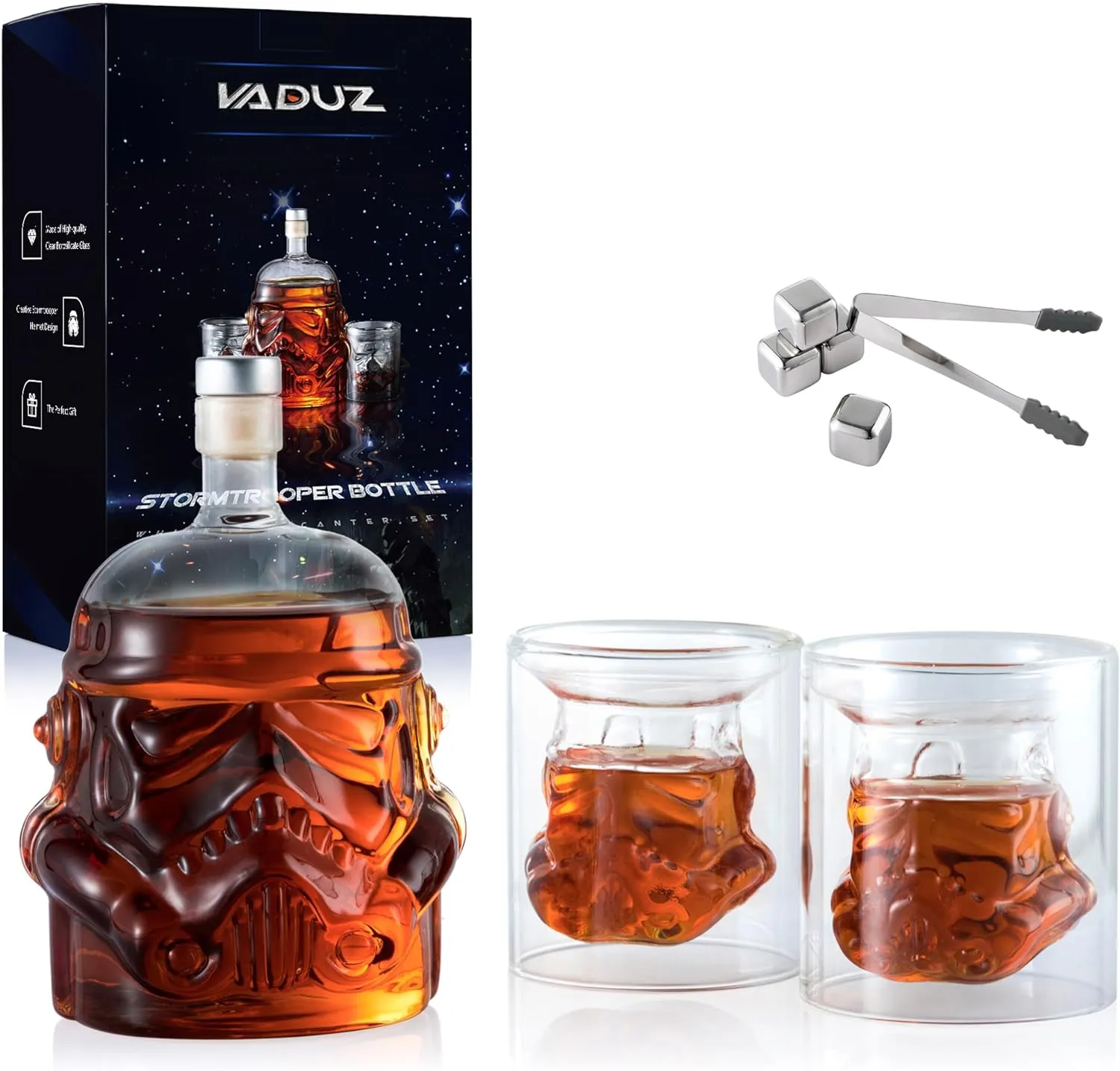 Whiskey Decanter Set Transparent Creative with 2 Glasses,Gifts for Men,Whiskey Flask Carafe Decanter with 4 Whiskey Stones & Tong,Whiskey Carafe for Brandy,Scotch,Vodka,Gifts for Dad,Husband,Boyfriend