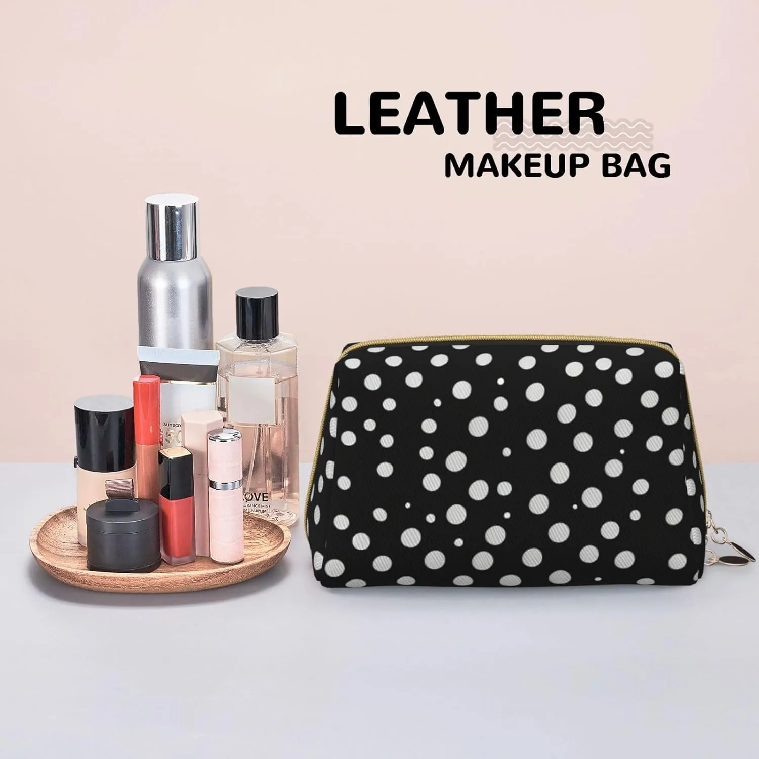 White Dot Pattern Toiletry Pouch, Travel-Friendly Makeup Organizer For Makeup Brushes, Lipsticks