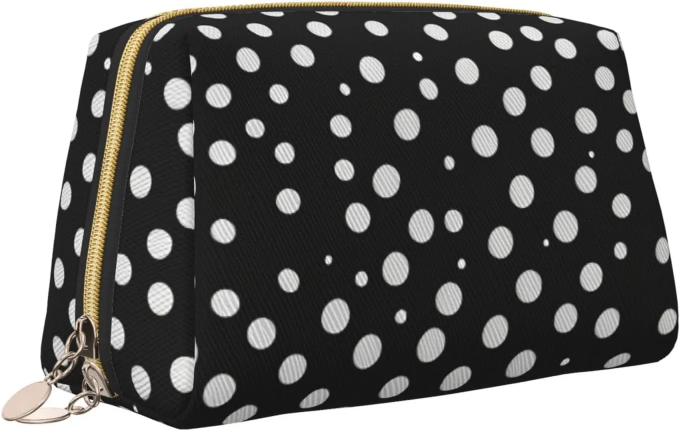 White Dot Pattern Toiletry Pouch, Travel-Friendly Makeup Organizer For Makeup Brushes, Lipsticks