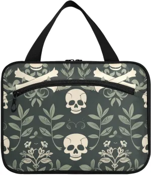 William Morris Style Pirates Dark Green hanging travel bag for toiletries with hook, designer fashion for travel essentials bolso para maquillaje de mujer L