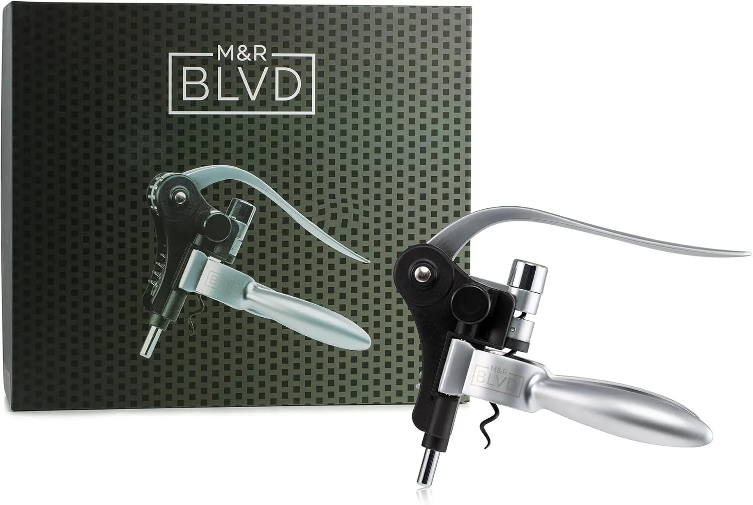 Wine Bottle Opener by M&R Blvd. - Professional Grade, Deluxe Screwpull Lever Corkscrew - Premium Bar Accessory & Wine Gift - Silver